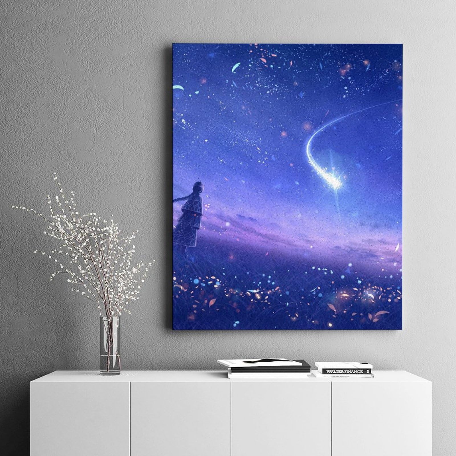 Amazon | 数字油絵 アニメ 夜空 少女 流れ星 デジタル油絵 キャンバス